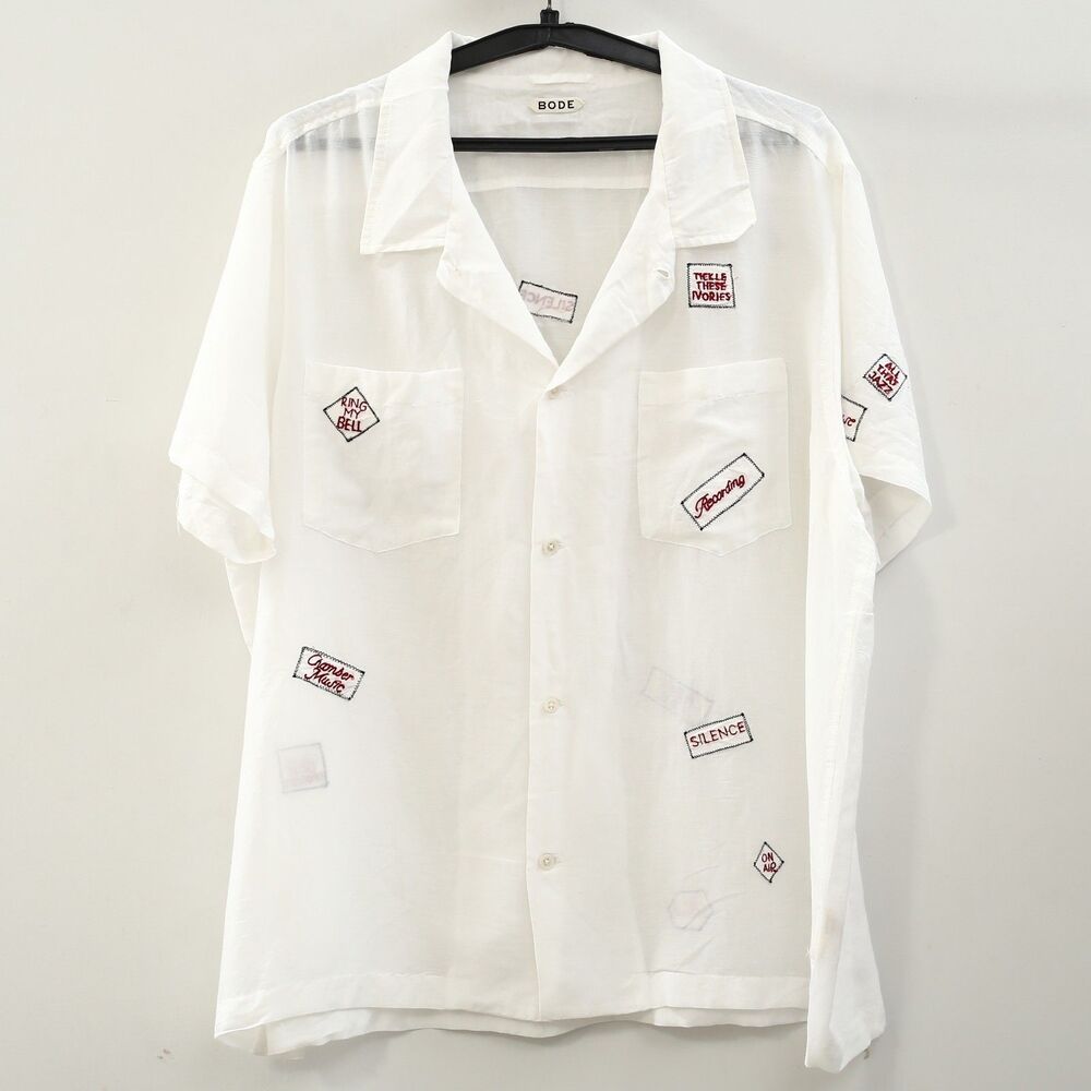 Bode On Air Short Sleeve Men's Shirt Buttondown Embroidered White XL 284561